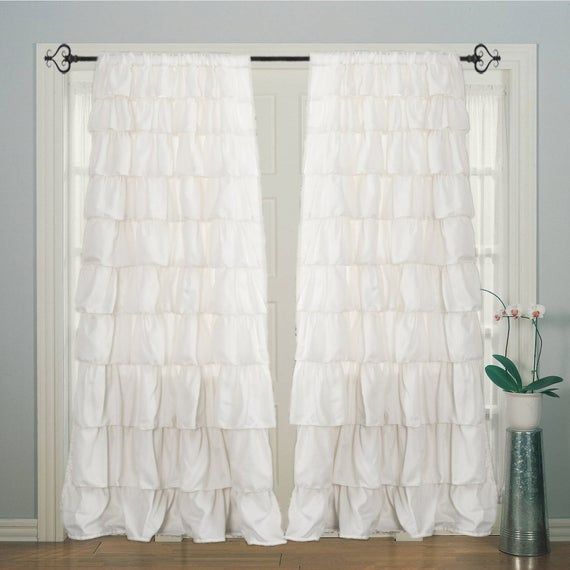 2 Panels Ruffle Plain Solid Rod Pocket, White Ruffle Cotton, Door Curtain  Panels, Window Curtain Panels, Cotton Curtain In Solid Cotton Curtain Panels (View 8 of 25)