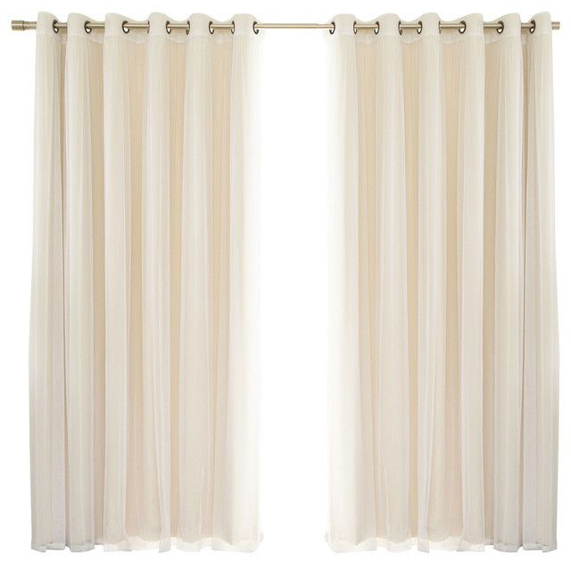 2 Piece Mix And Match Wide Tulle Sheer Lace Blackout Curtain Set, Beige Intended For Mix And Match Blackout Blackout Curtains Panel Sets (View 3 of 25)
