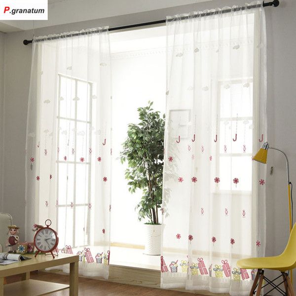 2019 Single Panels Sheer Christmas Curtains For Living Room Kids Decoration  Pink Embroidered Voile Curtains For Children From Bowstring, $ (View 13 of 25)