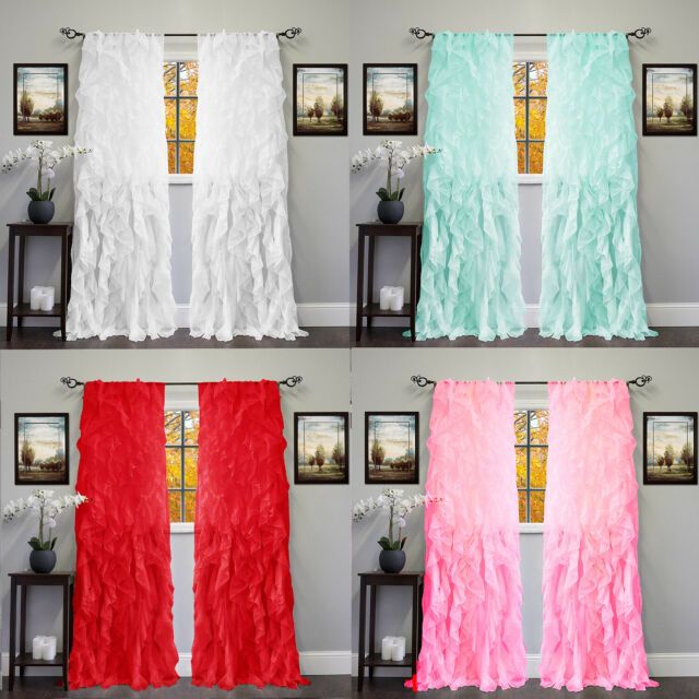 2Pc Cascade Shabby Chic Sheer Ruffled Curtain Panel With Regard To Sheer Voile Waterfall Ruffled Tier Single Curtain Panels (View 6 of 25)