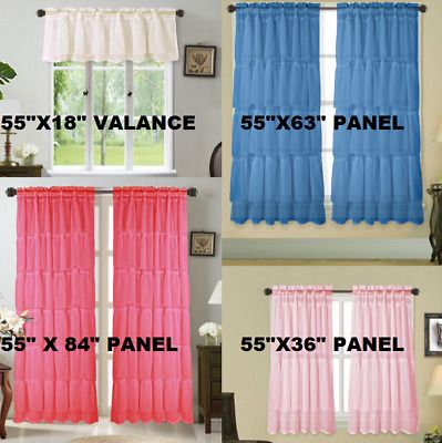 2Pc Solid Rod Pocket Top Voile Sheer Window Curtain Panel With Ruffles  Modern Throughout Tulle Sheer With Attached Valance And Blackout 4 Piece Curtain Panel Pairs (View 25 of 25)