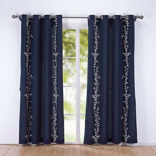 2Pcs Decorative Embroidered Nature/floral Semi Sheer Grommet Curtain Panels Throughout Grommet Curtain Panels (View 19 of 25)