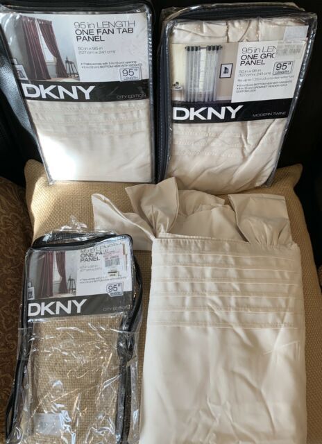 3 New Dkny City Edition Cream Window Curtain Tab Top Pleated Panels 50 X 95” For Vue Elements Priya Tab Top Window Curtains (View 1 of 25)