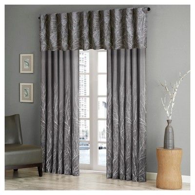 5"x18" Faux Silk Embroidered Blackout Window Valance Gray With Ofloral Embroidered Faux Silk Window Curtain Panels (View 9 of 25)