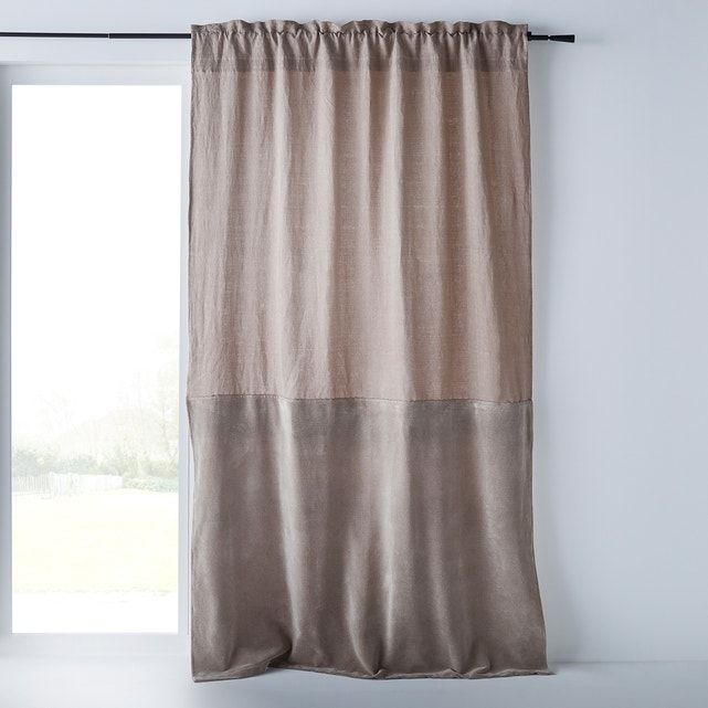 Aasta Dual Fabric Single Curtain Panel In Linen/velvet Throughout Single Curtain Panels (View 7 of 25)