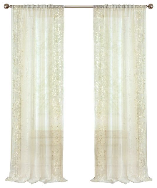 Addison Sheer Window Panel, Ivory, 52"x84" With Elrene Jolie Tie Top Curtain Panels (View 11 of 25)