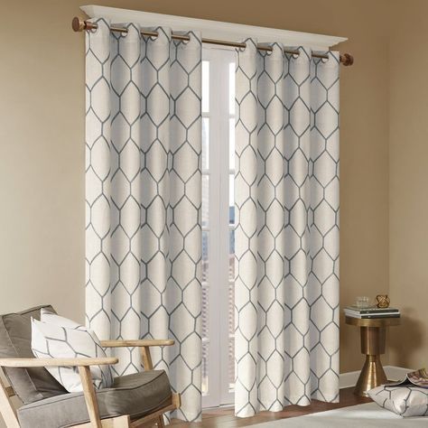 Almaguer Geometric Semi Sheer Grommet Single Curtain Panel Within Laya Fretwork Burnout Sheer Curtain Panels (View 15 of 25)