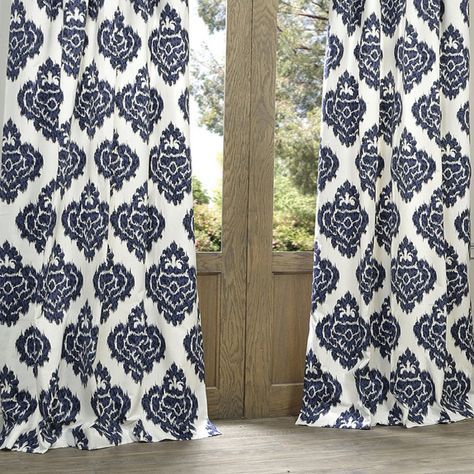 Atkins Ikat 100% Cotton Single Curtain Panel | Filipina Within Ikat Blue Printed Cotton Curtain Panels (View 5 of 25)