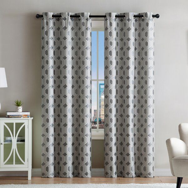 Audric Geometric Light Filtering Grommet Curtain Panels With Regard To Silvertone Grommet Thermal Insulated Blackout Curtain Panel Pairs (View 14 of 25)