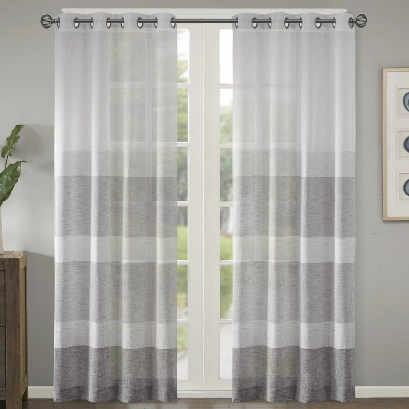 Augustus Striped Sheer Grommet Single Curtain Panel With Ocean Striped Window Curtain Panel Pairs With Grommet Top (View 11 of 25)