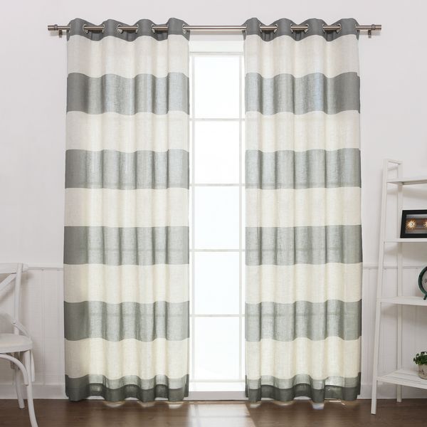 Aurora Home Cabana Stripe Flex Linen Blend Grommet Top Intended For Chester Polyoni Pintuck Curtain Panels (View 15 of 25)