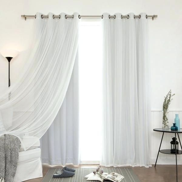 Aurora Home Mix Match Blackout Tulle Lace Bronze Grommet 4 Intended For Tulle Sheer With Attached Valance And Blackout 4 Piece Curtain Panel Pairs (View 12 of 25)