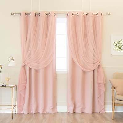 Aurora Home Mix & Match Pastel Tulle Blackout 4 Piece | Ebay Within Tulle Sheer With Attached Valance And Blackout 4 Piece Curtain Panel Pairs (View 14 of 25)