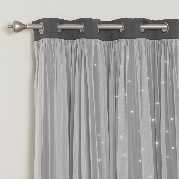 Aurora Home Star Punch Tulle Overlay Blackout Curtain Panel Intended For Star Punch Tulle Overlay Blackout Curtain Panel Pairs (View 1 of 25)
