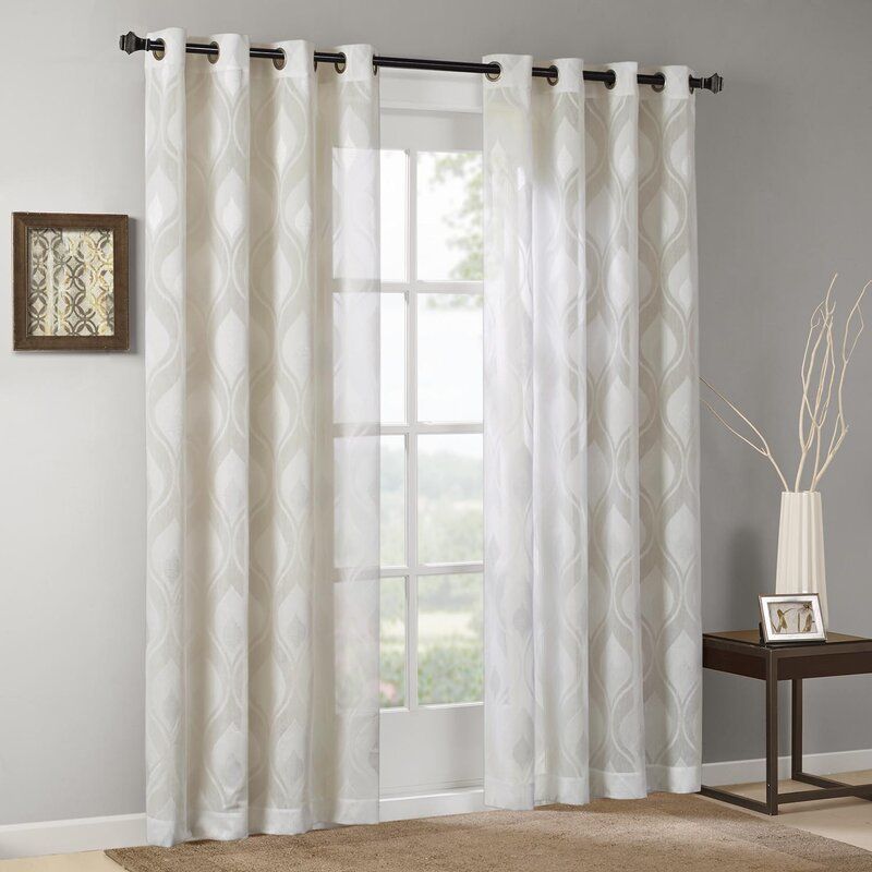 Avalene Geometric Sheer Grommet Single Curtain Panel Pertaining To Silvertone Grommet Thermal Insulated Blackout Curtain Panel Pairs (View 25 of 25)