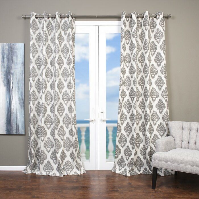 Baroque Ikat; Damask Semi Sheer Grommet Single Curtain Panel Throughout Baroque Linen Grommet Top Curtain Panel Pairs (View 10 of 25)