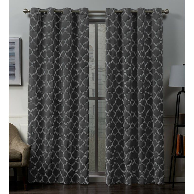 Belisle Embroidered Geometric Blackout Thermal Grommet Pertaining To Easton Thermal Woven Blackout Grommet Top Curtain Panel Pairs (View 8 of 25)