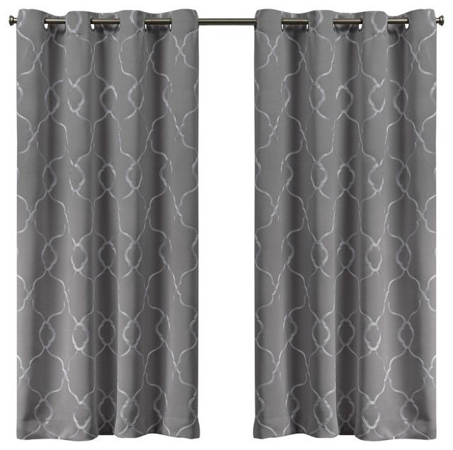 Belmont Embroidered Blackout Grommet Top Curtain Panel Pair, Gray Mist,  52X63 Intended For Woven Blackout Grommet Top Curtain Panel Pairs (View 4 of 25)