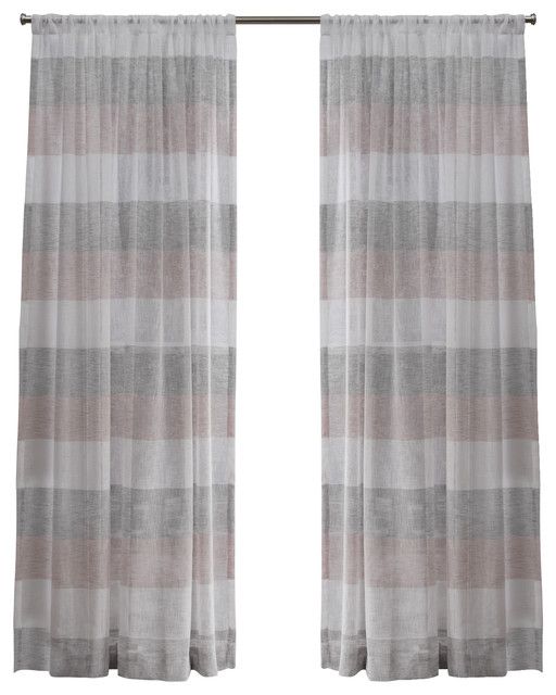Bern Stripe Sheer Rod Pocket Window Curtain Panel Pair, 54X108, Blush With Tassels Applique Sheer Rod Pocket Top Curtain Panel Pairs (View 18 of 25)