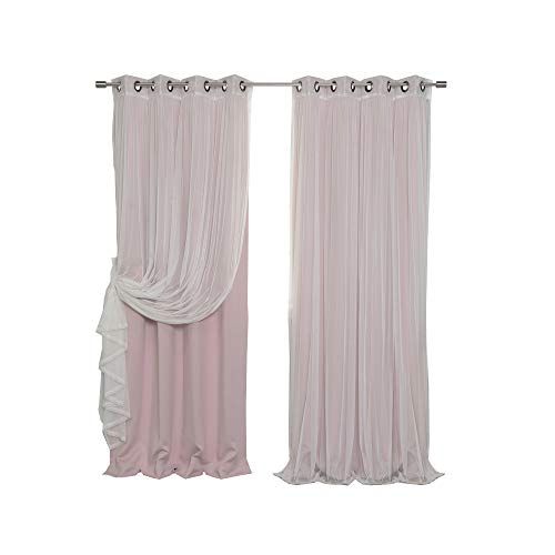 Best Home Fashion Mix & Match Tulle Sheer Lace & Blackout Curtain Set –  Antique Bronze Grommet Top – Dusty Pink – 52"w X 84"l – (2 Curtains And 2 With Regard To Mix & Match Blackout Tulle Lace Bronze Grommet Curtain Panel Sets (View 11 of 25)