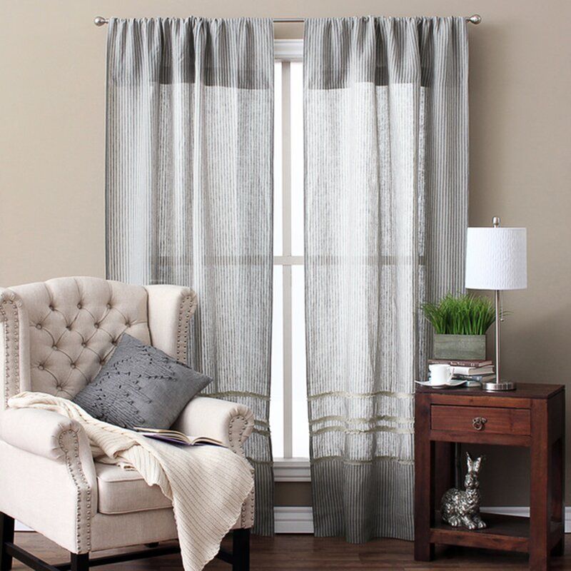 Bethany Stripe Semi Sheer Single Curtain Panel Throughout Bethany Sheer Overlay Blackout Window Curtains (View 14 of 25)