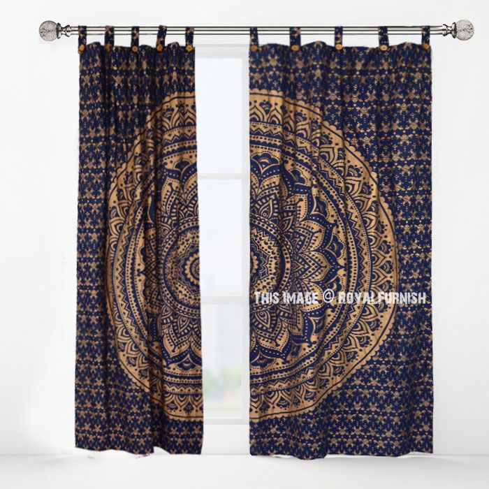 Blue Gold Trippy Classic Ombre Tapestry Curtain Panel Pair, Window Treatment Regarding Ombre Embroidery Curtain Panels (View 10 of 25)