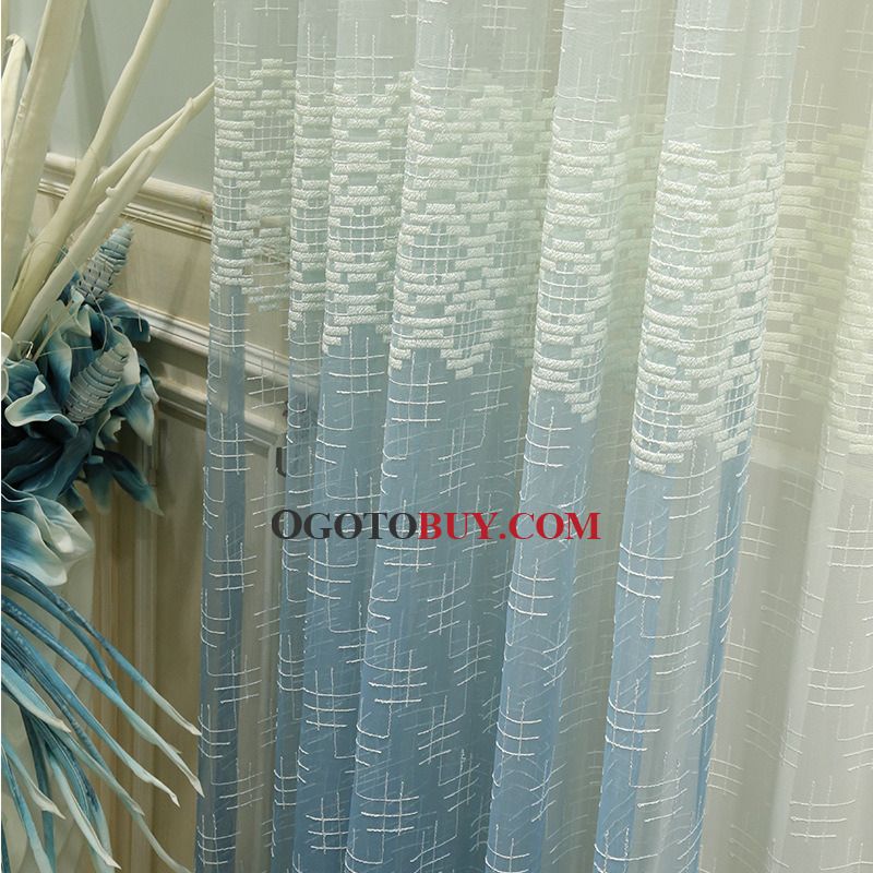 Blue Ombre Curtains Beige Sheer Panels Embroidered Unique Regarding Ombre Embroidery Curtain Panels (View 5 of 25)