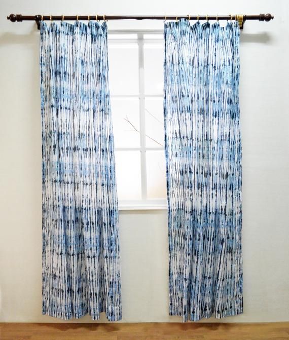 Blue Shibori Print Curtain Panel, Cotton Voile, Printed, Sheer Drape, Sizes  Available Inside Grey Printed Curtain Panels (View 19 of 25)