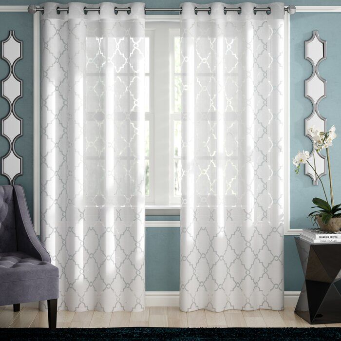Breckenridge Geometric Sheer Grommet Single Curtain Panel With Fretwork Print Pattern Single Curtain Panels (View 20 of 25)