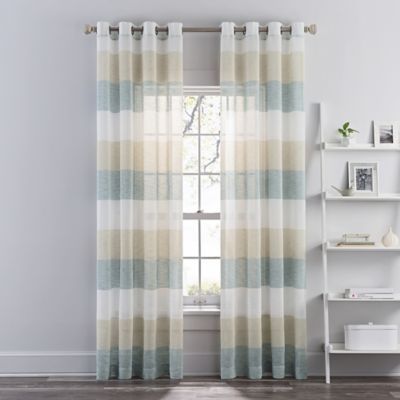 Brix Stripe 108" Sheer Grommet Window Curtain Panel In Blue Inside Eclipse Darrell Thermaweave Blackout Window Curtain Panels (View 24 of 25)