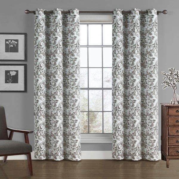 Buy Beige, Damask Curtains & Drapes Online At Overstock Throughout Miranda Haus Labrea Damask Jacquard Grommet Curtain Panels (View 11 of 12)
