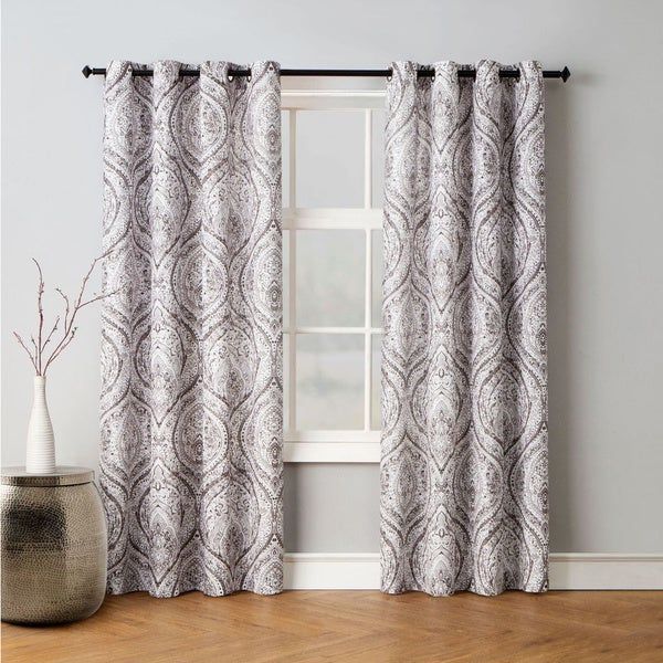 Buy Beige, Damask Curtains & Drapes Online At Overstock Within Miranda Haus Labrea Damask Jacquard Grommet Curtain Panels (View 5 of 12)