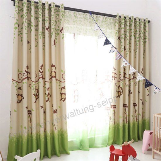 Byetee} Blackout Curtains Cartoon Monkey Kid Bedroom Window For Kida Embroidered Sheer Curtain Panels (View 19 of 25)