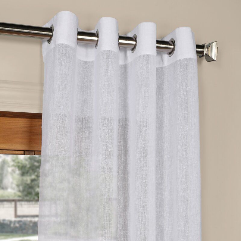 Chandler Solid Faux Linen Sheer Grommet Single Curtain Panel For Solid Country Cotton Linen Weave Curtain Panels (View 11 of 25)