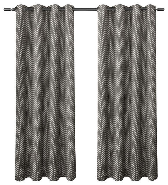 Chevron Blackout Thermal Grommet Curtain Panels, Black Pearl, 52"x84", Set  Of 2 Pertaining To Chevron Blackout Grommet Curtain Panels (View 18 of 25)