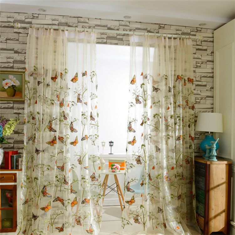 Colorful Butterfly Romantic Botanical Sheer Curtain Panels For Kid Room Regarding Kida Embroidered Sheer Curtain Panels (View 1 of 25)