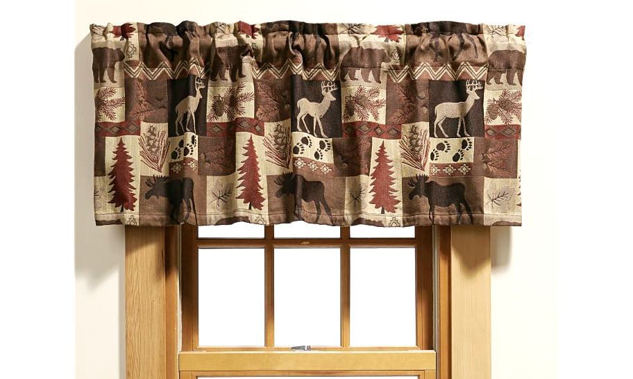 Deer Moose Bear Tapestry Valance Summit Cabin Camp Hunting In Luxury Collection Summit Sheer Curtain Panel Pairs (View 8 of 25)