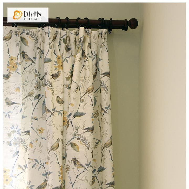 Dihin Home Thickness Flower And Bird Printed Curtains Pertaining To Gray Barn Dogwood Floral Curtain Panel Pairs (View 3 of 25)
