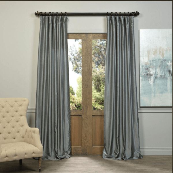 Drapes Storm Grey Vintage Textured Faux Dupioni Silk Gray With Regard To Storm Grey Vintage Faux Textured Dupioni Single Silk Curtain Panels (View 1 of 25)