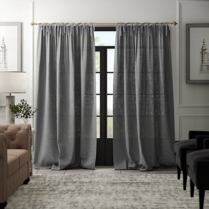 Dungannon Belgian Flax Linen Tie Top Pinch Pleat Solid Semi Sheer Tab Top  Single Curtain Panel Throughout Belgian Sheer Window Curtain Panel Pairs With Rod Pocket (View 19 of 25)