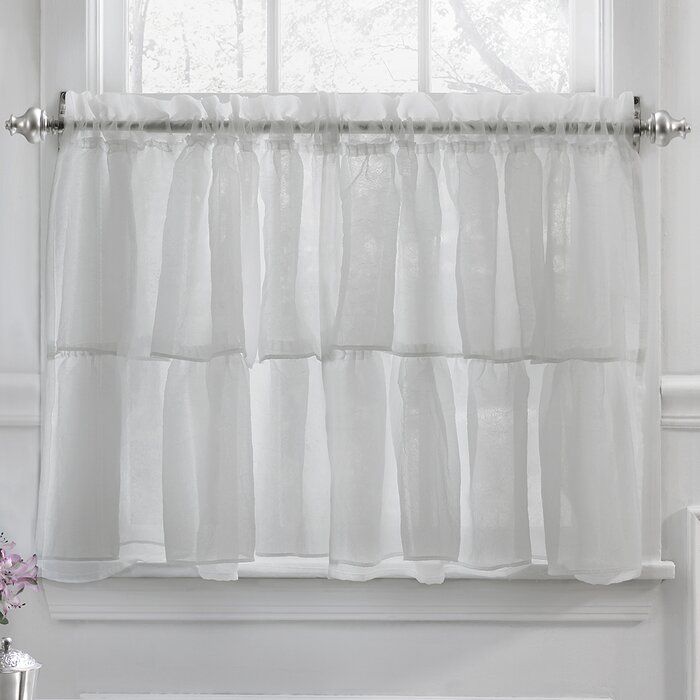 Elegant Crushed Voile Ruffle Kitchen Window Tier Cafe Curtain Intended For Sheer Voile Ruffled Tier Window Curtain Panels (View 17 of 25)