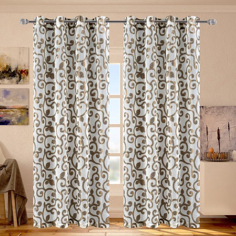 Ella Geometric Sheer Grommet Single Curtain Panel Pertaining To Ella Window Curtain Panels (View 6 of 25)