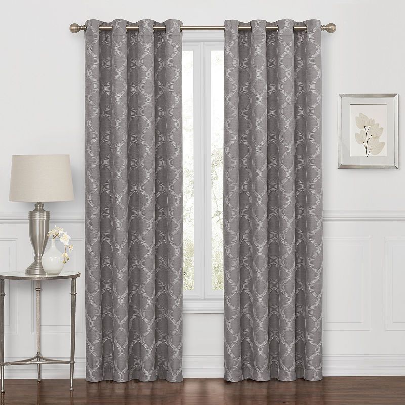 Embroidered Geometric 100% Blackout Grommet Top Curtain With Easton Thermal Woven Blackout Grommet Top Curtain Panel Pairs (View 12 of 25)