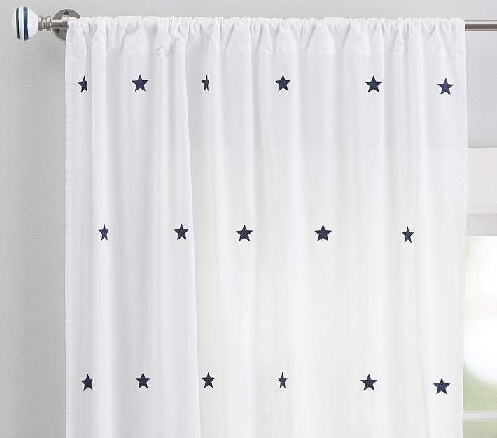 Embroidered Stars Sheer Panel, 44 X 84", Navy | Products Regarding Kida Embroidered Sheer Curtain Panels (View 17 of 25)