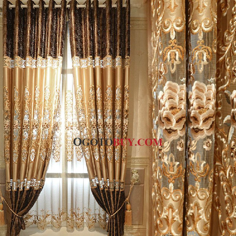 Embroidery Floral Pattern Gold Faux Silk Fabric Living Room With Ofloral Embroidered Faux Silk Window Curtain Panels (View 8 of 25)