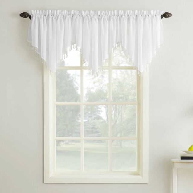 Erica Crushed Sheer Voile Ascot Beaded Curtain Valance 51 X 24 White With Erica Crushed Sheer Voile Grommet Curtain Panels (View 7 of 25)