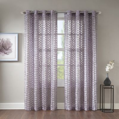 Erin 84" Sheer Grommet Top Window Curtain Panel In Lavender With Archaeo Jigsaw Embroidery Linen Blend Curtain Panels (View 9 of 22)