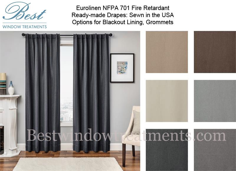 Euro Linen Nfpa 701 Fire Retardant Curtains Ready Made Drapes |  Bestwindowtreatments Within Solid Country Cotton Linen Weave Curtain Panels (View 14 of 25)