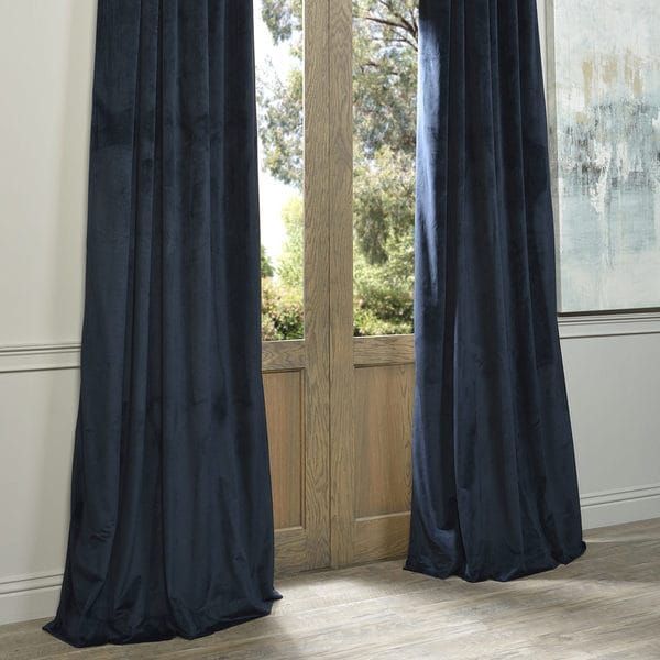 Exclusive Fabrics Signature Midnight Blue Velvet Blackout Inside Signature Ivory Velvet Blackout Single Curtain Panels (View 20 of 25)