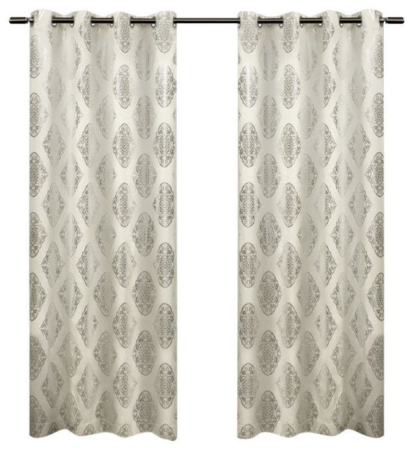 Exclusive Home Augustus Grommet Top 84 Inch Curtain Panel, Set Of 2,  Off White Within Easton Thermal Woven Blackout Grommet Top Curtain Panel Pairs (View 11 of 25)